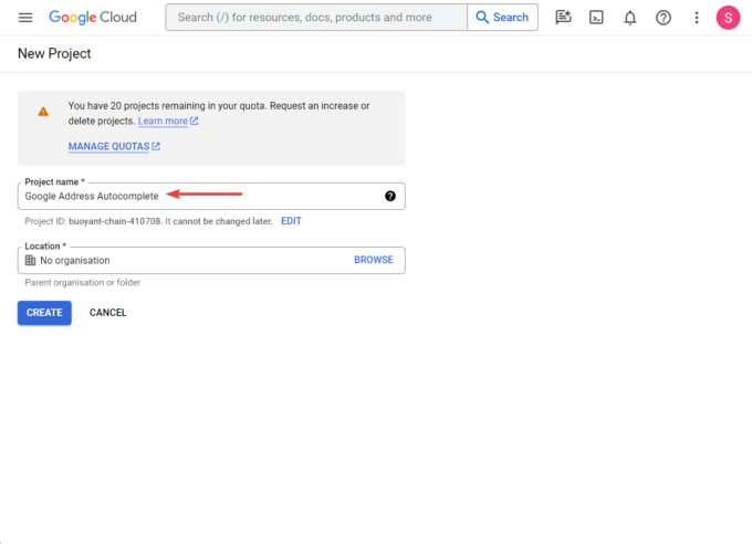 Benennen eines neuen Projekts in der Google Search Console