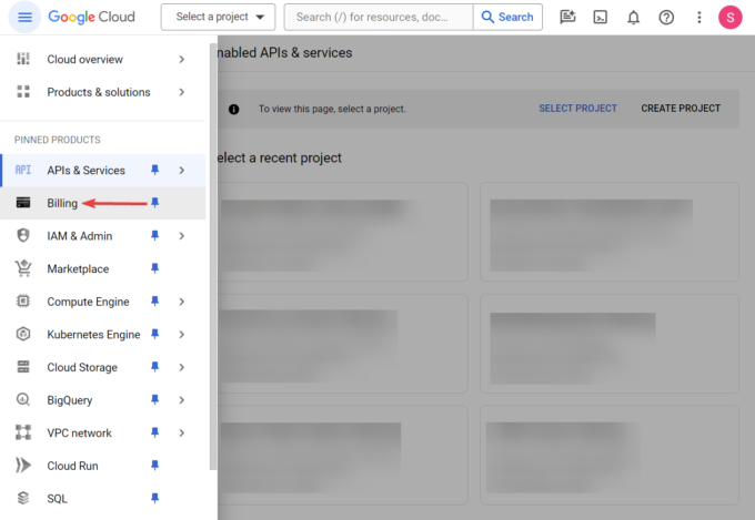 Google Cloud-Abrechnungsoption