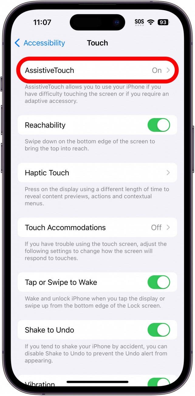 Tippen Sie auf AssistiveTouch und schalten Sie den Schalter aus, um die Funktion zu deaktivieren.