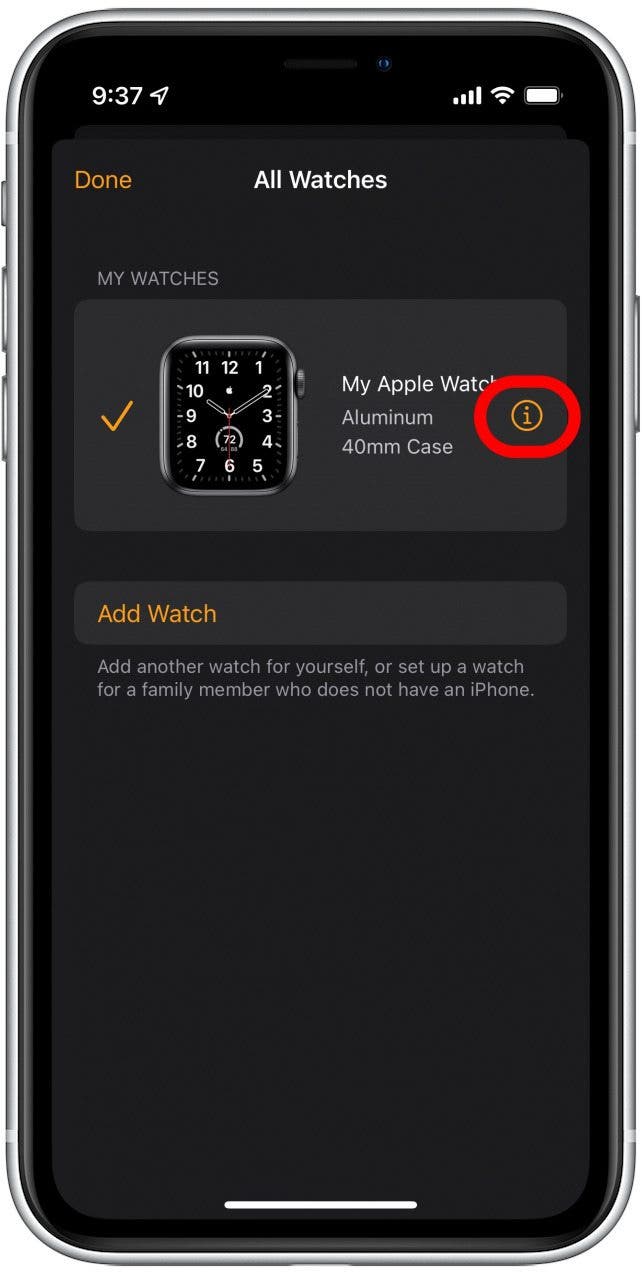 Tippen Sie auf das i neben Ihrer Uhr.