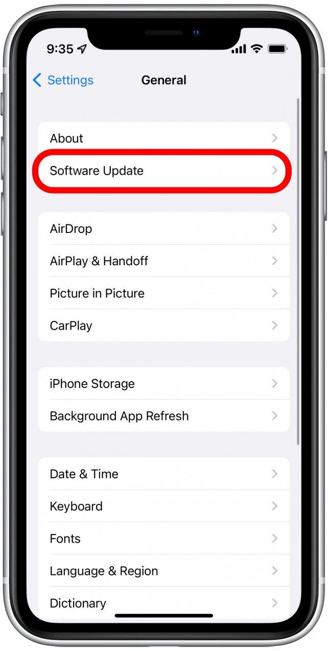 Tippen Sie auf Software-Update.