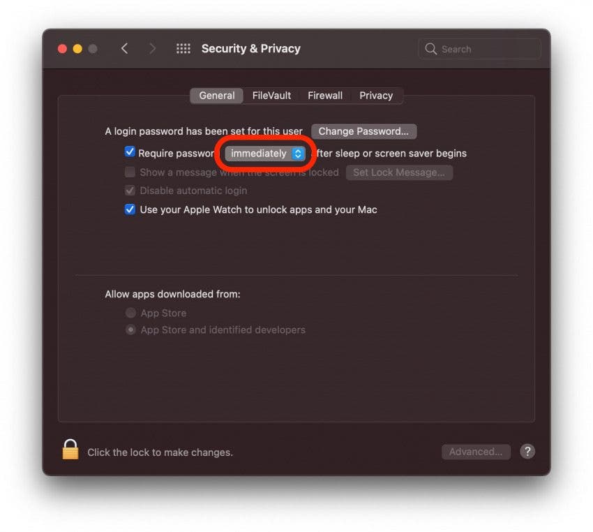 Stellen Sie das automatische Sperrintervall für Mac ein