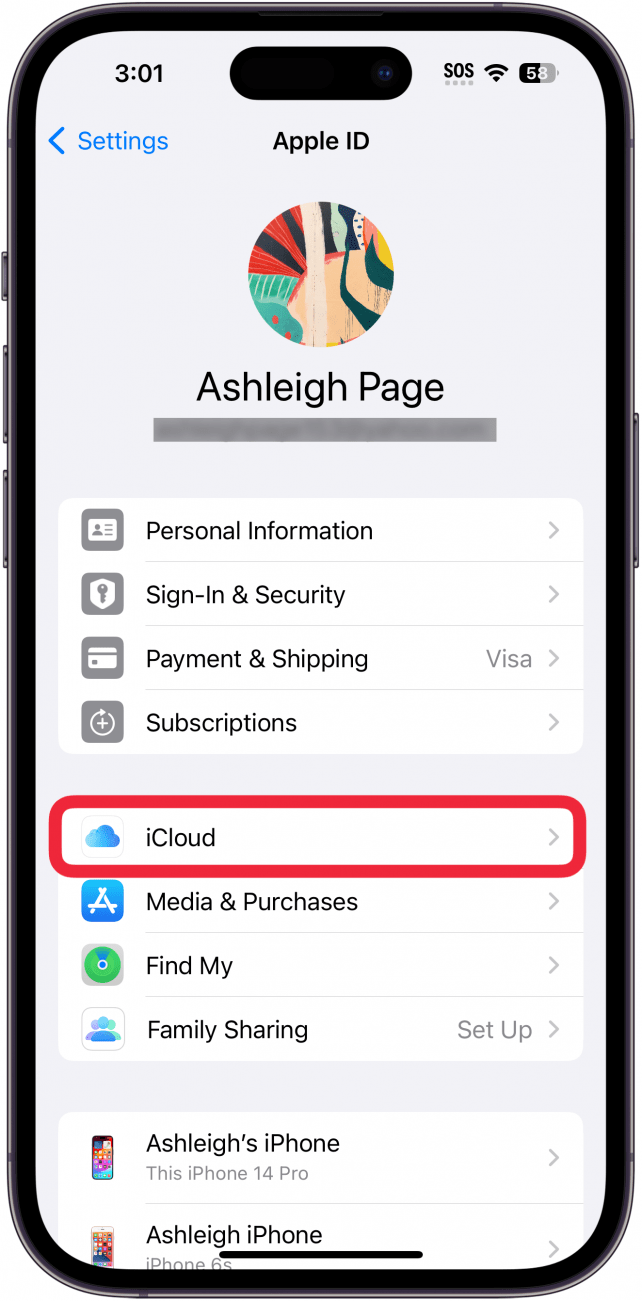 Tippen Sie auf iCloud.