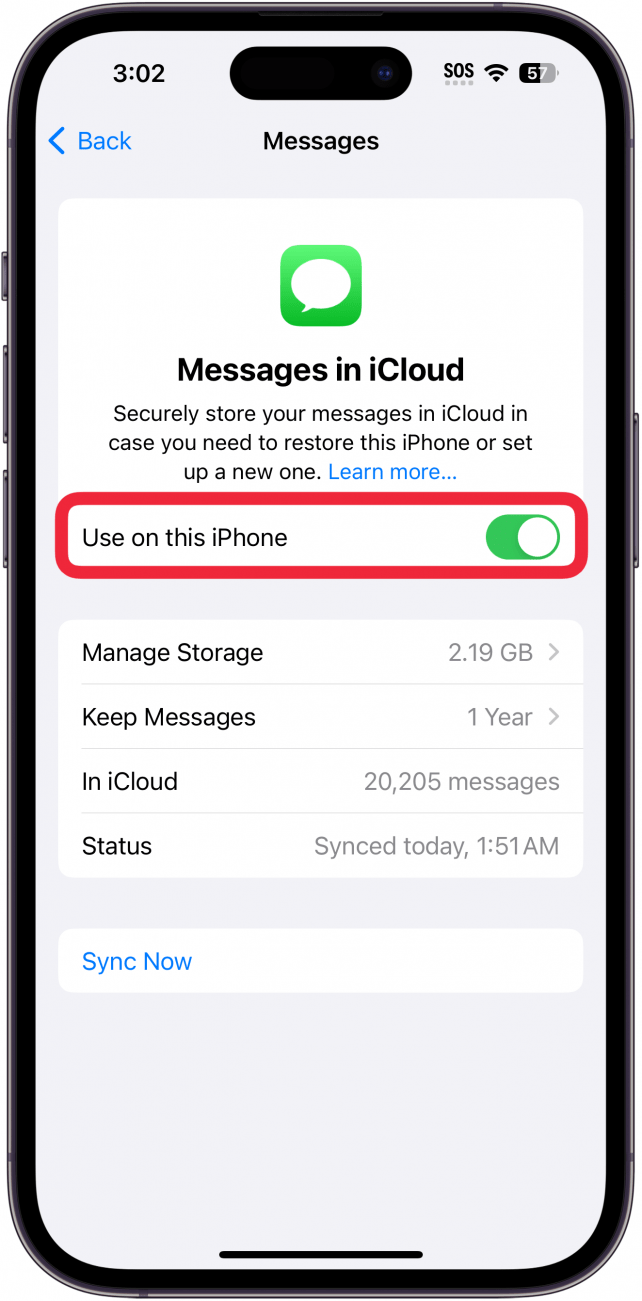 Aktivieren Sie den Schalter „Auf diesem iPhone verwenden“.