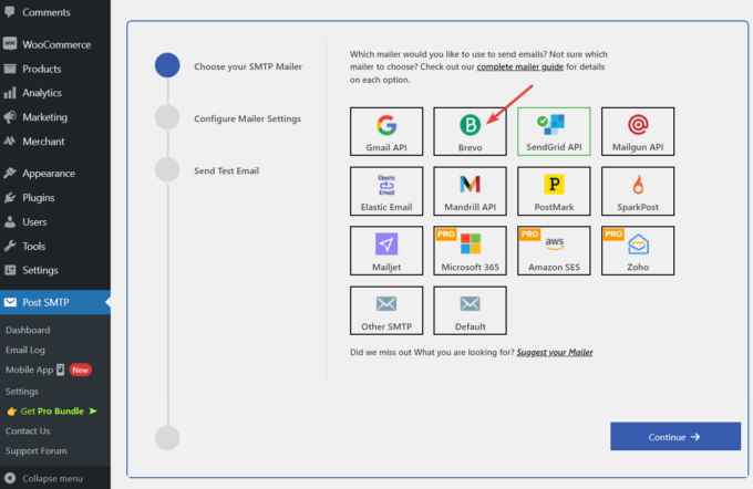Verfügbare SMTP-Mailer-Option