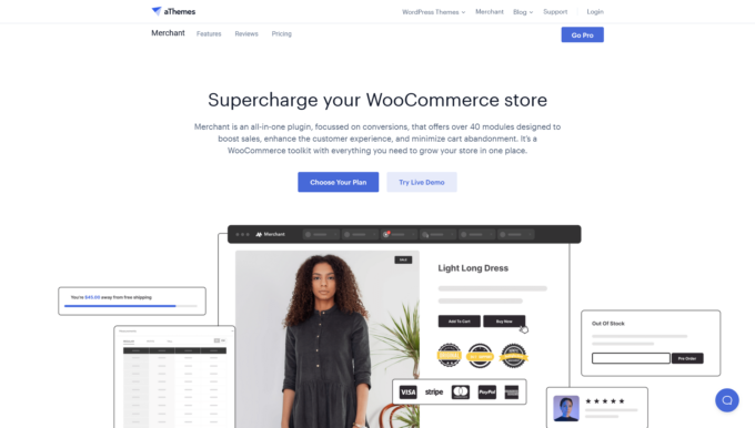 Hauptseite des Merchant Pro-Plugins mit der Schaltfläche „Live-Demo testen“.