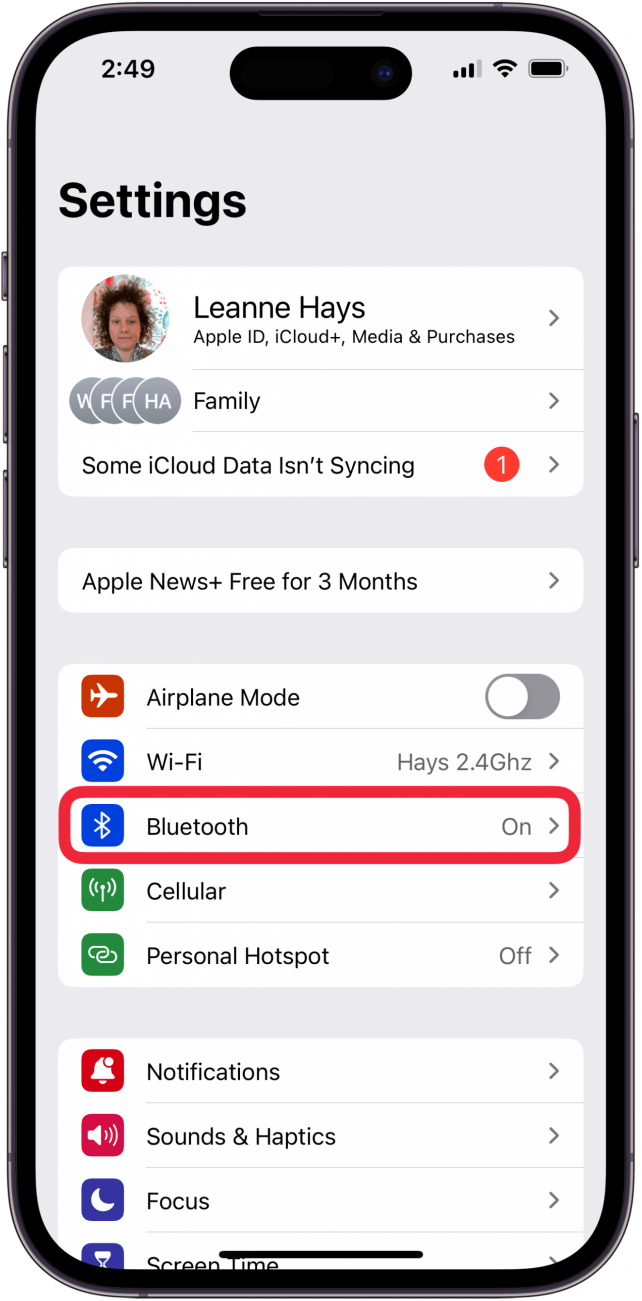 Tippen Sie auf Bluetooth-Einstellungen