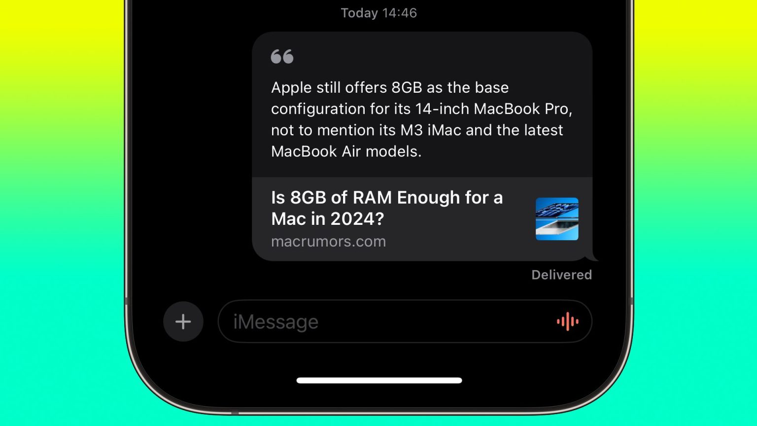 1710179333 Teilen Sie einen Webseiten Link mit zitiertem Text in iPhone Nachrichten