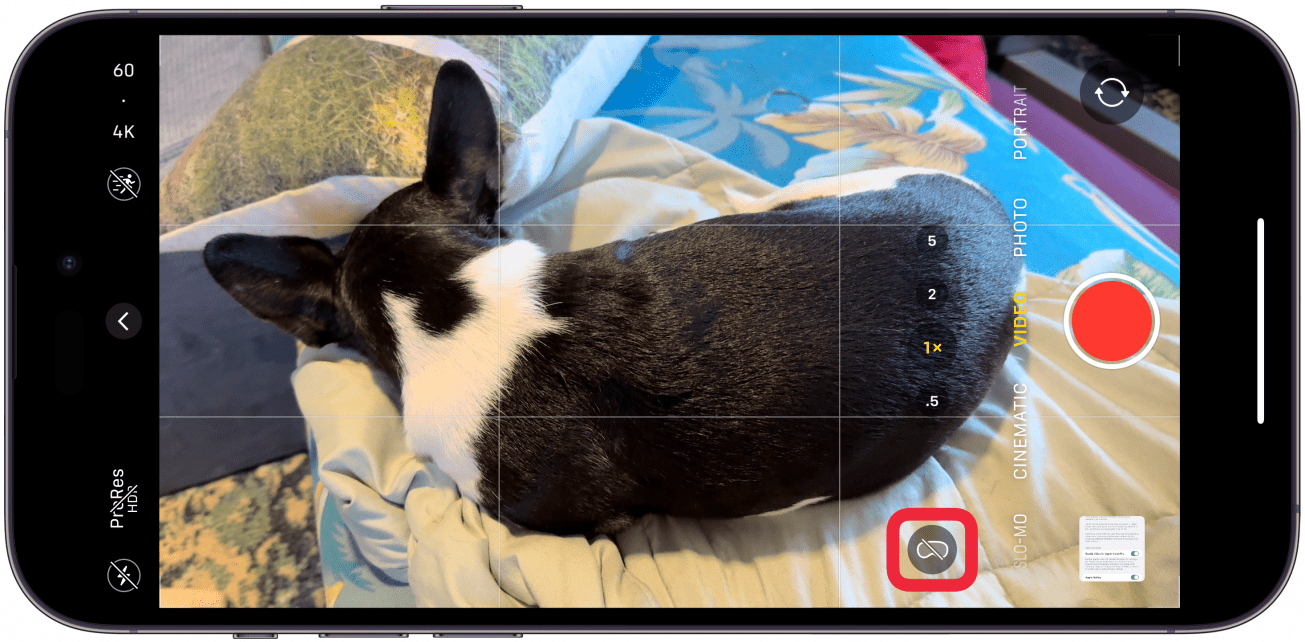 Tippen Sie auf das räumliche Videosymbol, um es gelb zu färben.