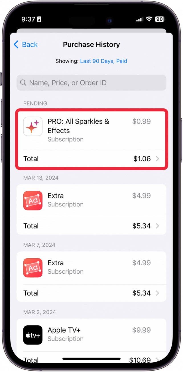App-Store-Verlauf der Käufe