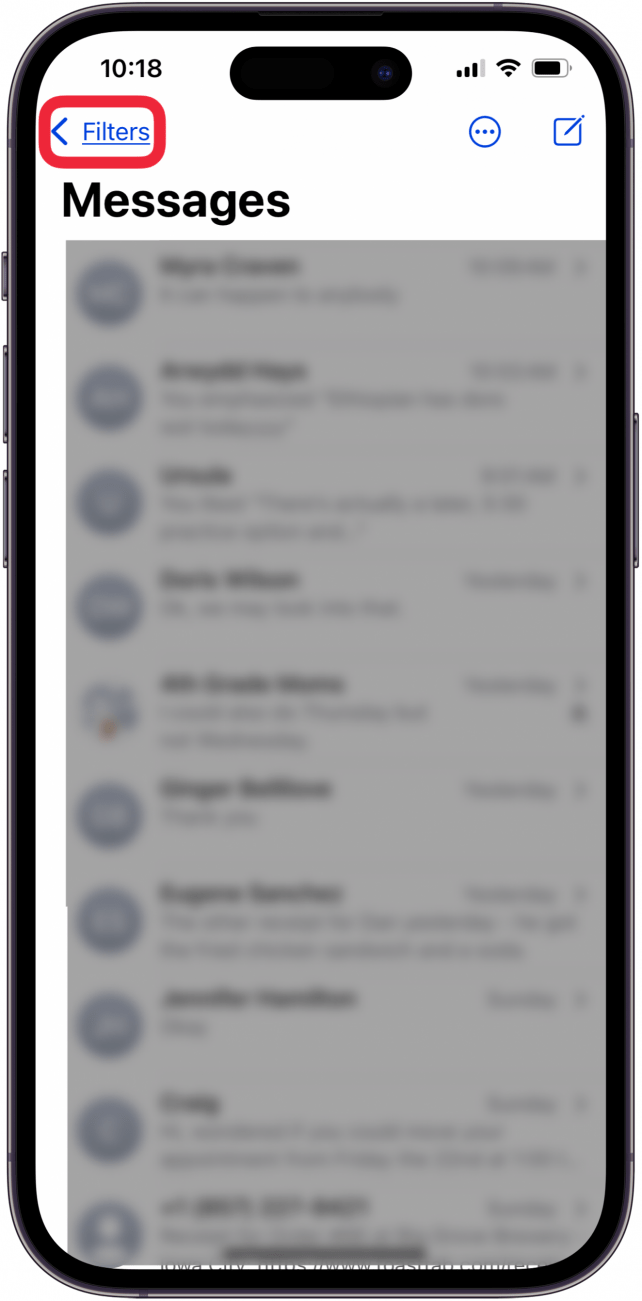 Tippen Sie auf Filter, um kürzlich gelöschte Texte auf dem iPhone zu löschen