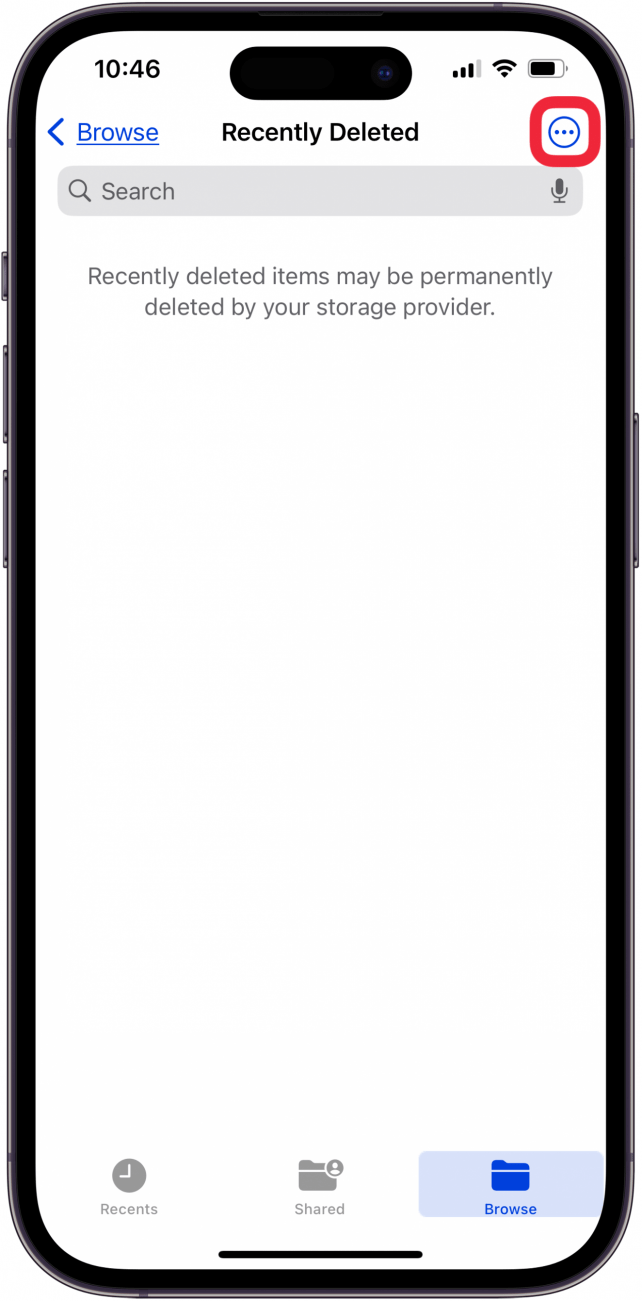 Tippen Sie auf das Symbol „Mehr“, um gelöschte Dateien auf dem iPhone und iPad zu löschen