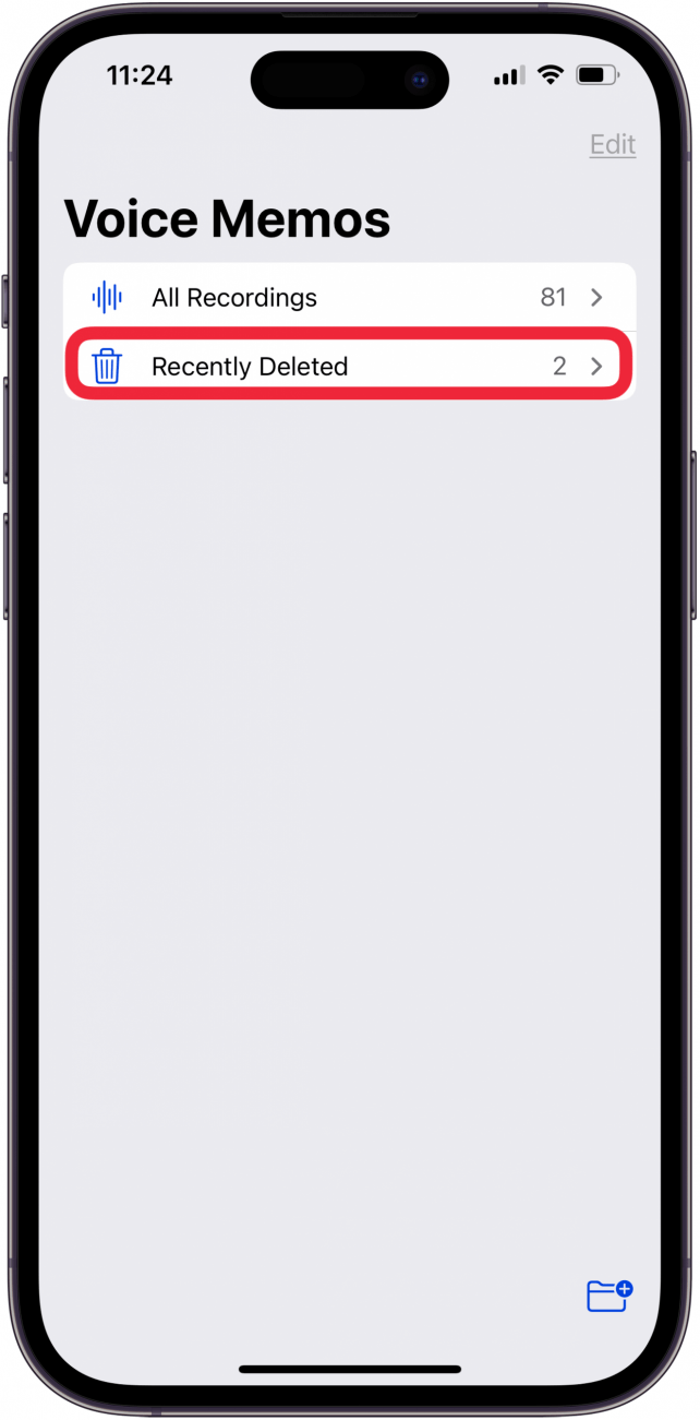 Tippen Sie auf „Zuletzt gelöscht“, um den Papierkorb in der Sprachnotiz-App zu leeren