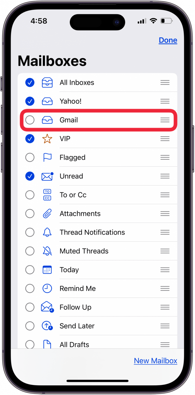 Tippen Sie auf dem iPhone auf den leeren Kreis neben der fehlenden E-Mail