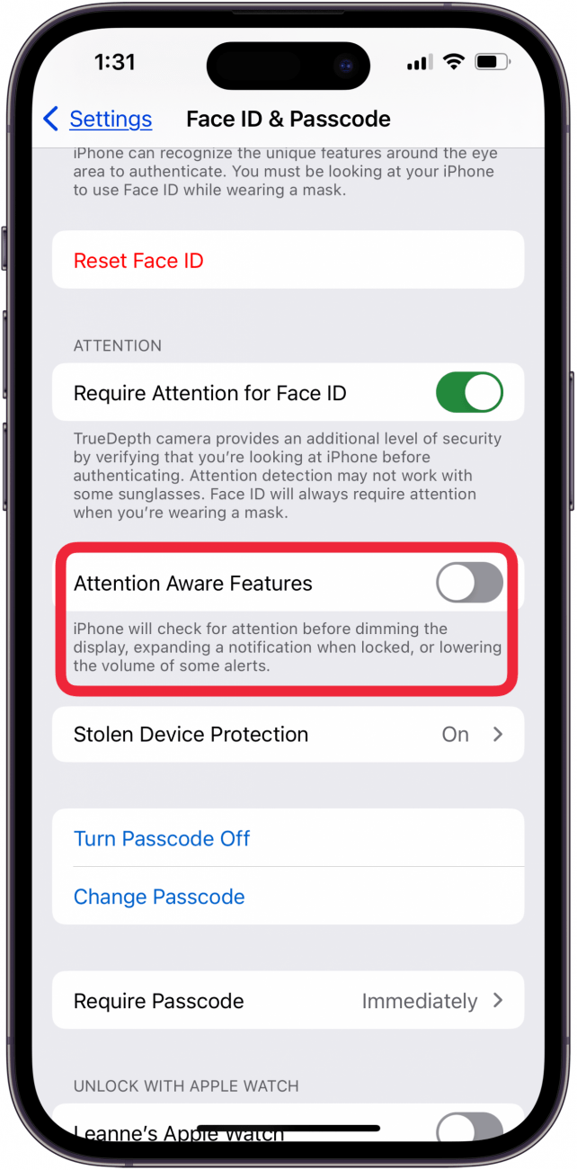 Schalten Sie die Aufmerksamkeitsfunktionen aus, wenn die Alarmlautstärke auf dem iPhone so leise ist