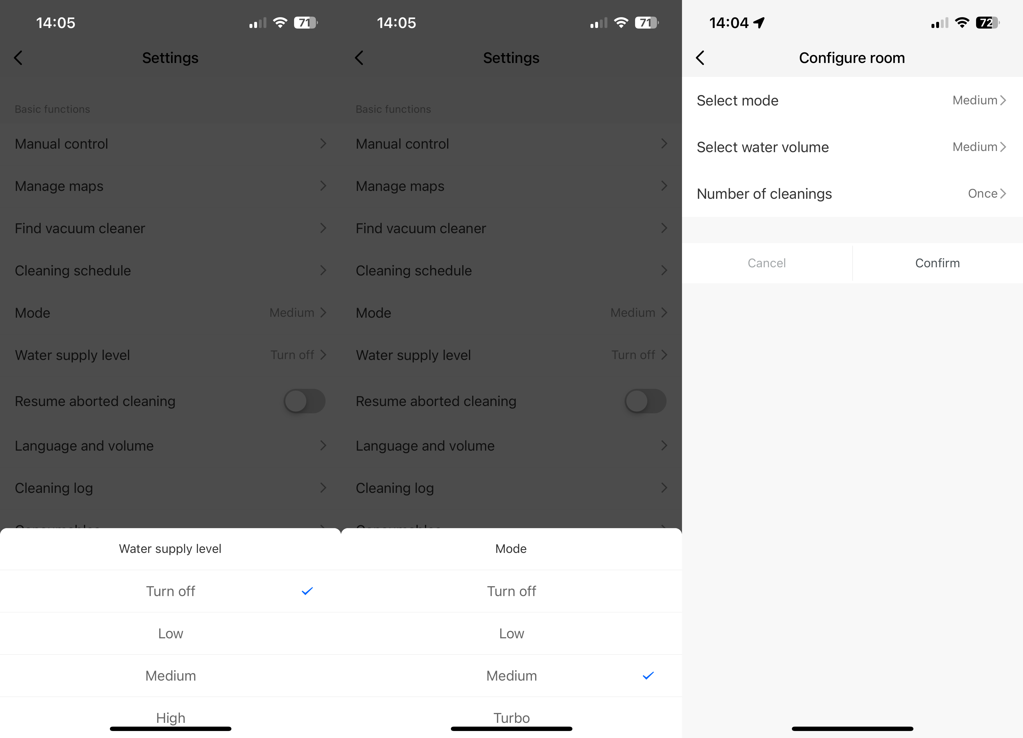 Energieeinstellungen der Aeno RC3S-App