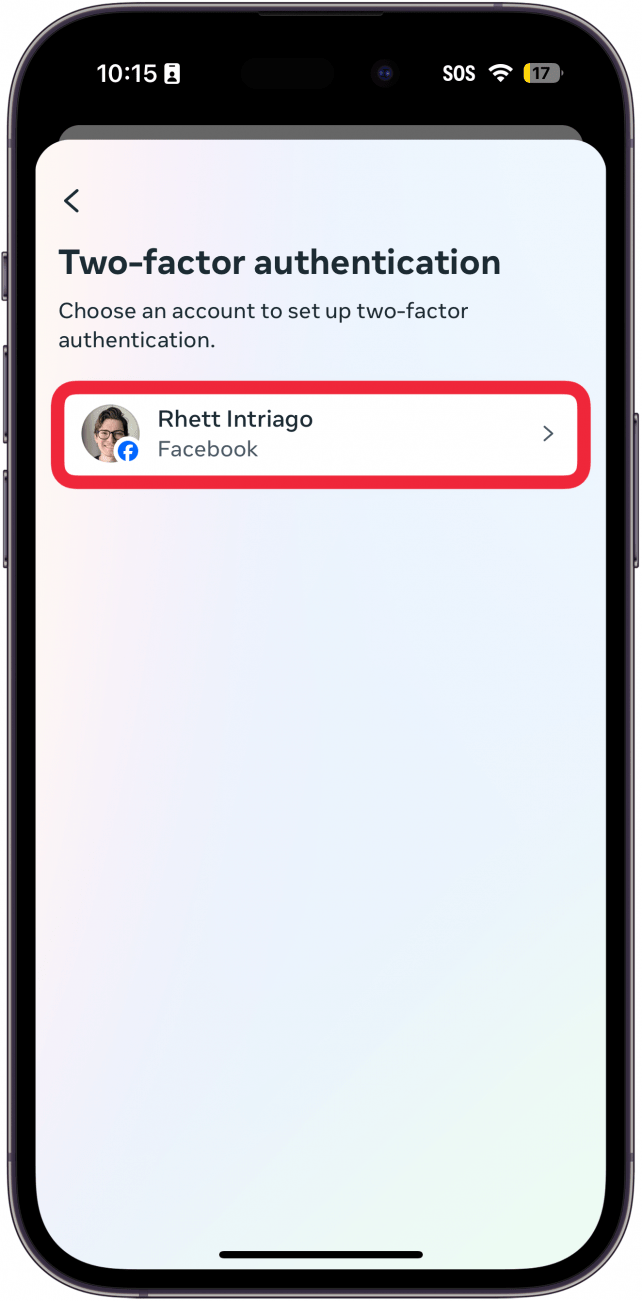 iPhone-Facebook-App-Passwort und Sicherheitseinstellungen mit einem roten Kästchen um das Profil