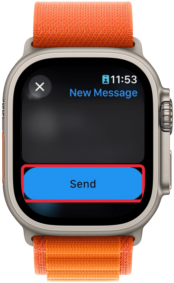 Apple Watch-Nachrichten-App mit einem roten Kästchen um die Senden-Schaltfläche