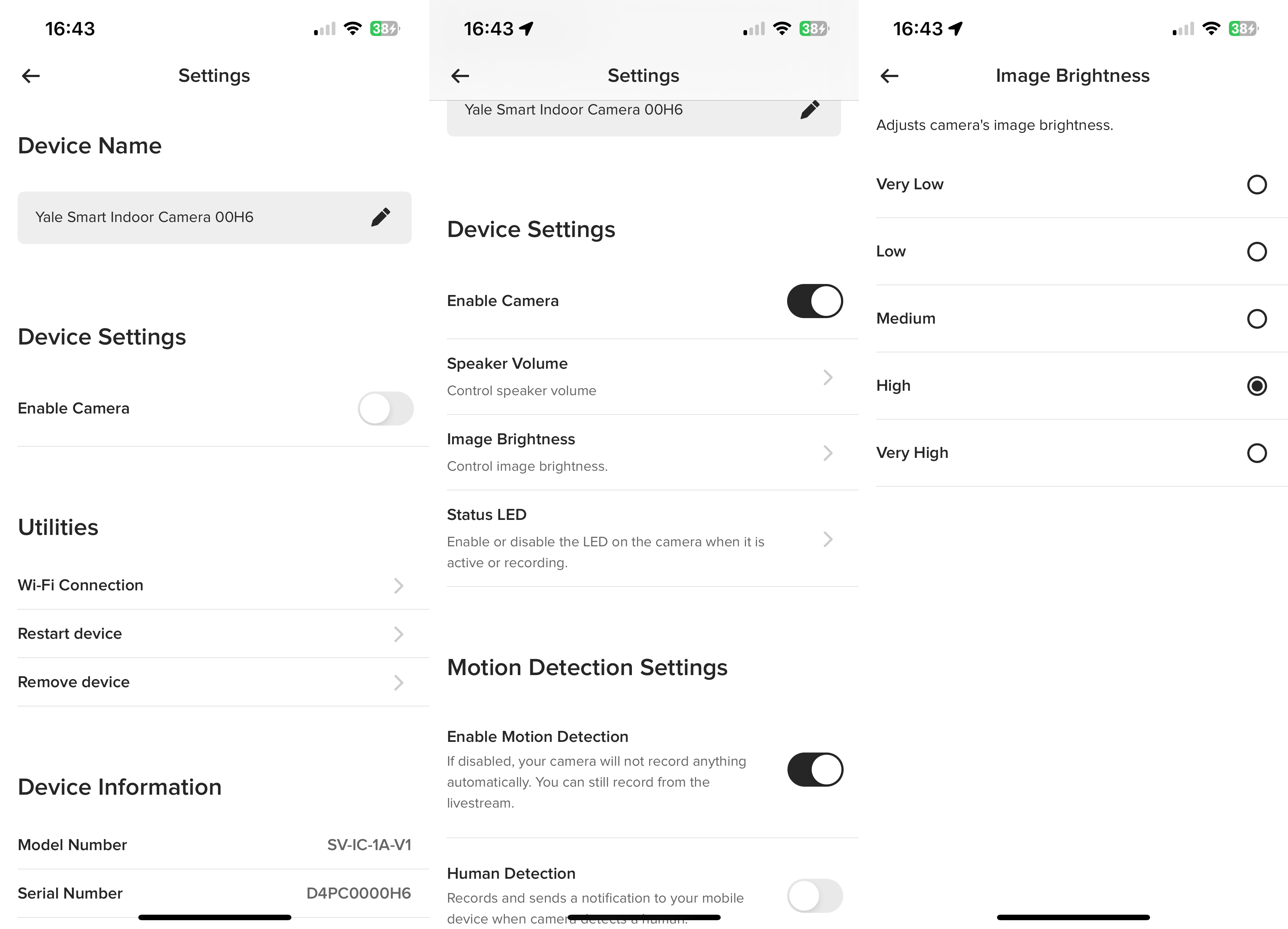 Bewegungseinstellungen der Yale Smart Indoor Camera-App