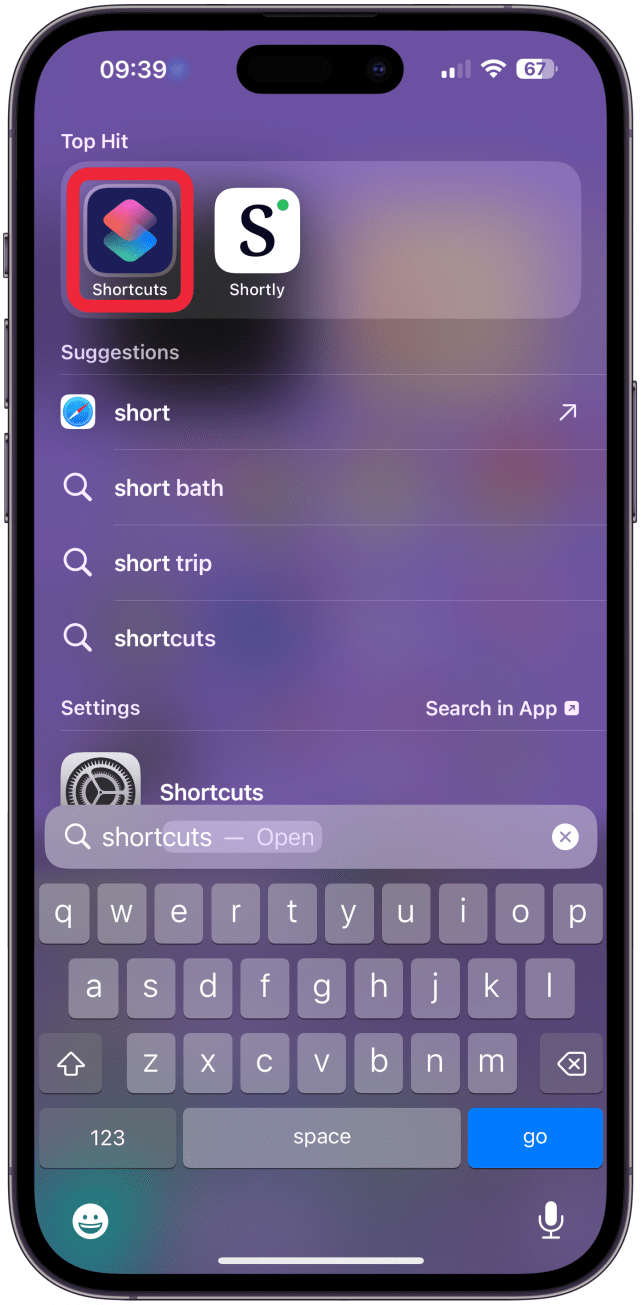 Öffnen Sie die Shortcuts-App.