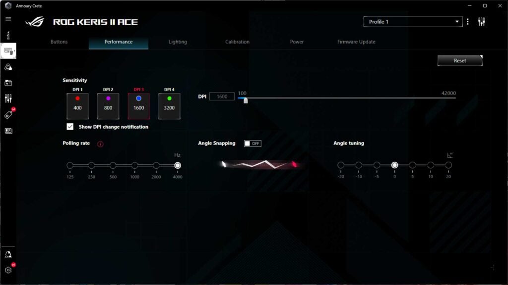 Der ROG Keris II Ace wird über die ASUS Armory Crate-Software konfiguriert.