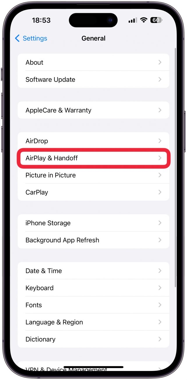 Wählen Sie AirPlay & Handoff.