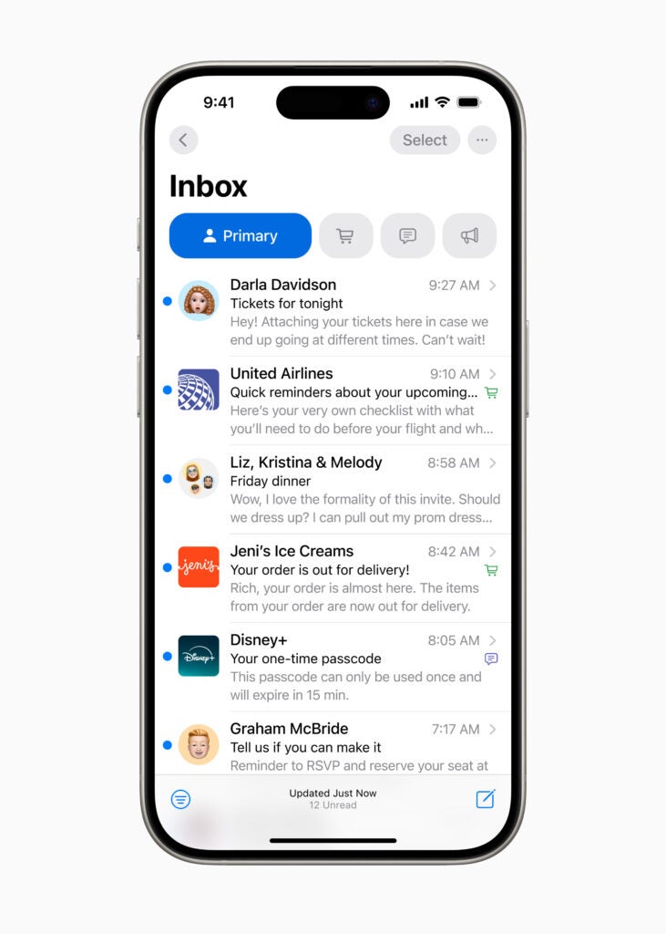iPhone mit iOS 18 mit neuer Mail-Kategorisierungs-App