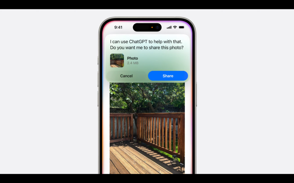 iPhone-Screenshot, der Siri bei der Verwendung von ChatGPT zeigt