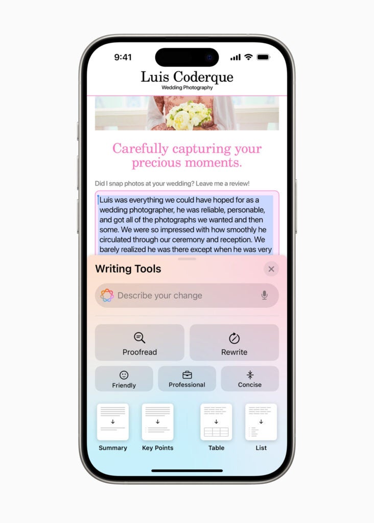 iOS 18 Apple Intelligence Schreibtools