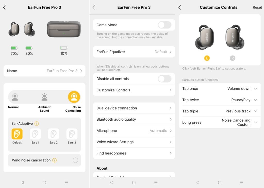 Earfun Free Pro 3 App-Steuerung