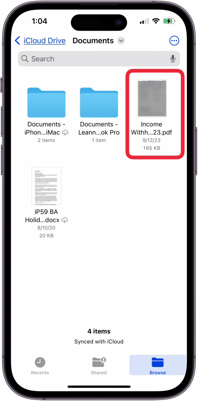 So verbergen Sie Dateien auf dem iPhone: Tippen Sie auf die Datei, die Sie sperren möchten