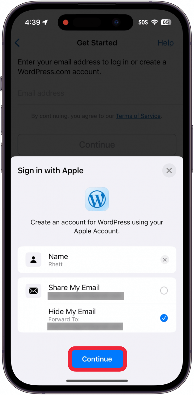 Bei der iPhone-Anmeldung mit Apple-Popup wird ein rotes Kästchen um die Schaltfläche „Weiter“ angezeigt