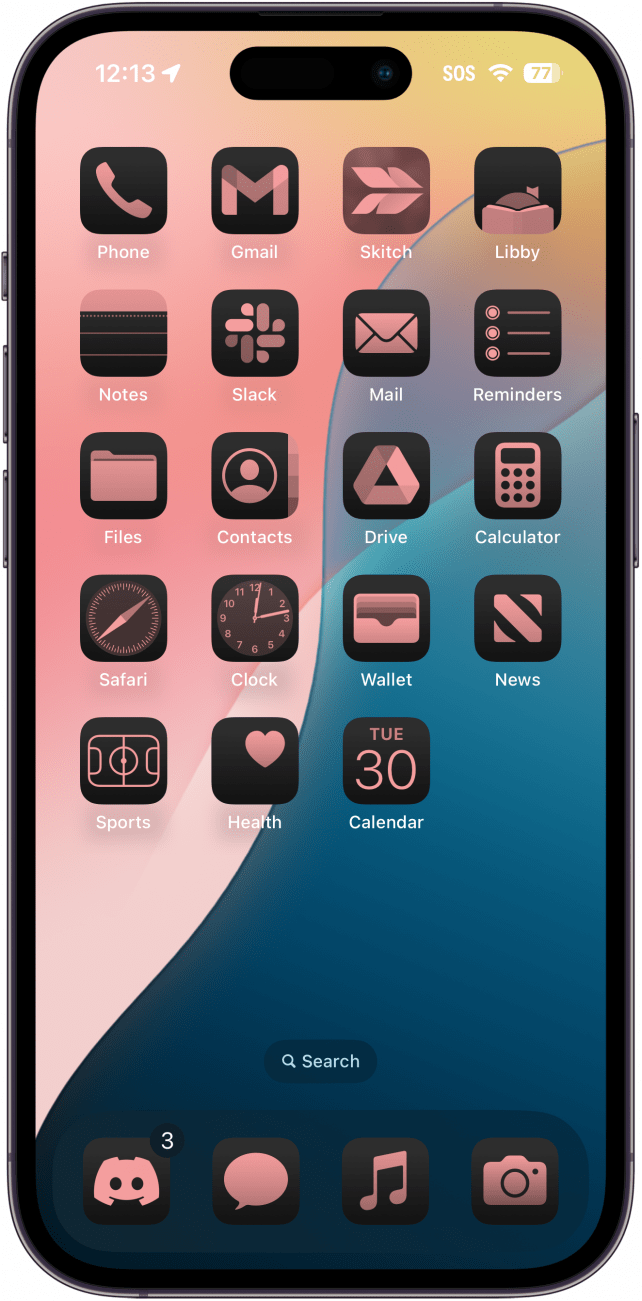 iPhone-Startbildschirm mit getönten Symbolen
