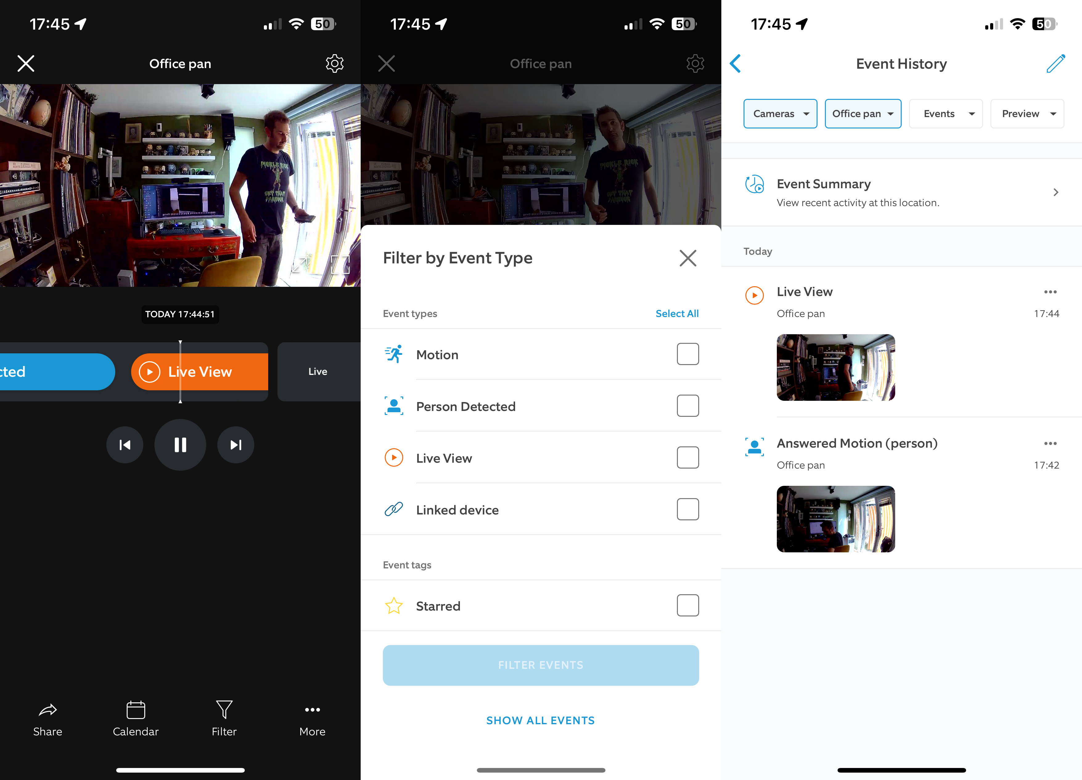 Live-Ansicht der Ring Pan-Tilt Indoor Camera-App