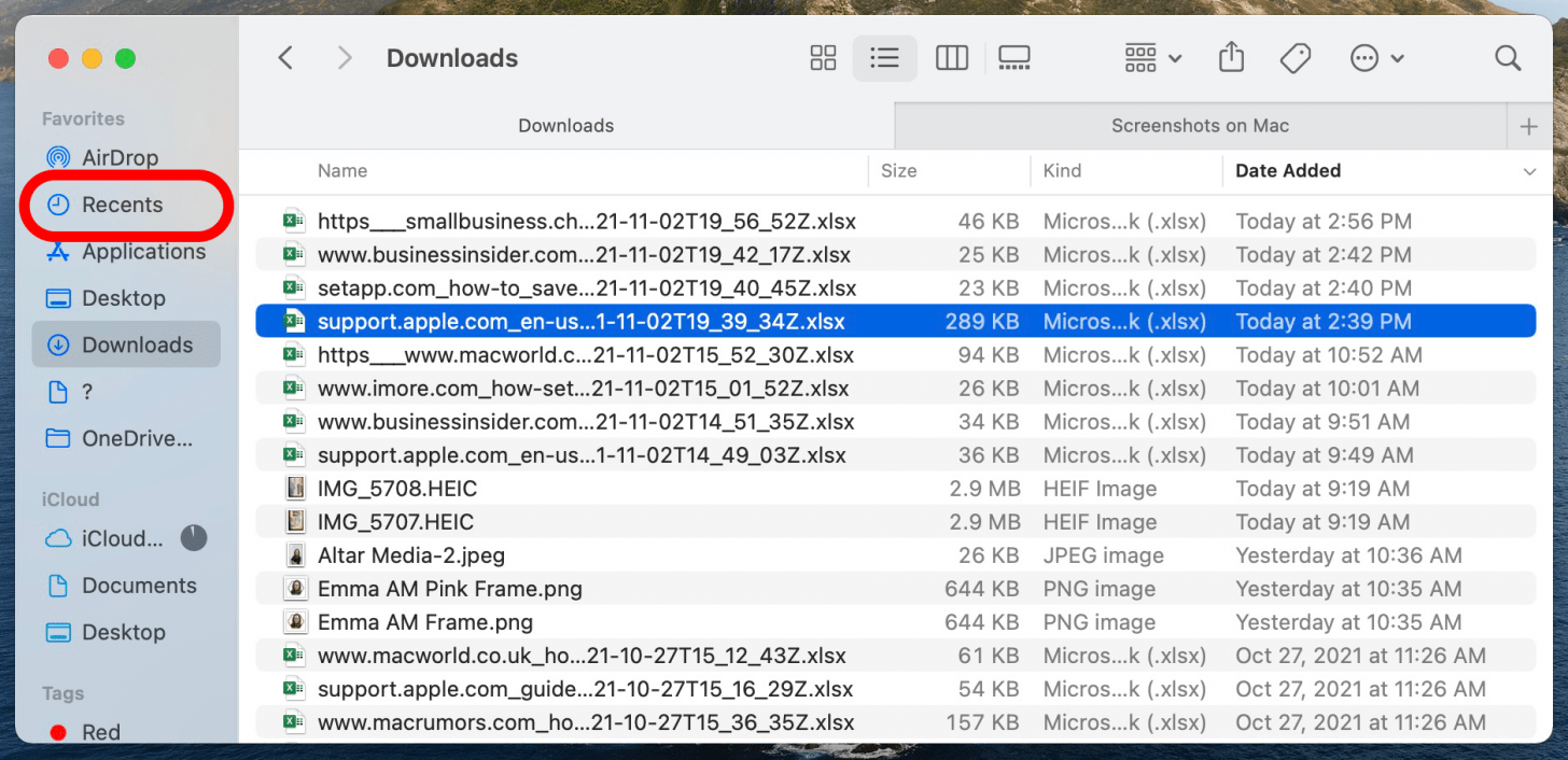 Aktuelle Screenshots vom Snipping Tool auf dem Mac finden