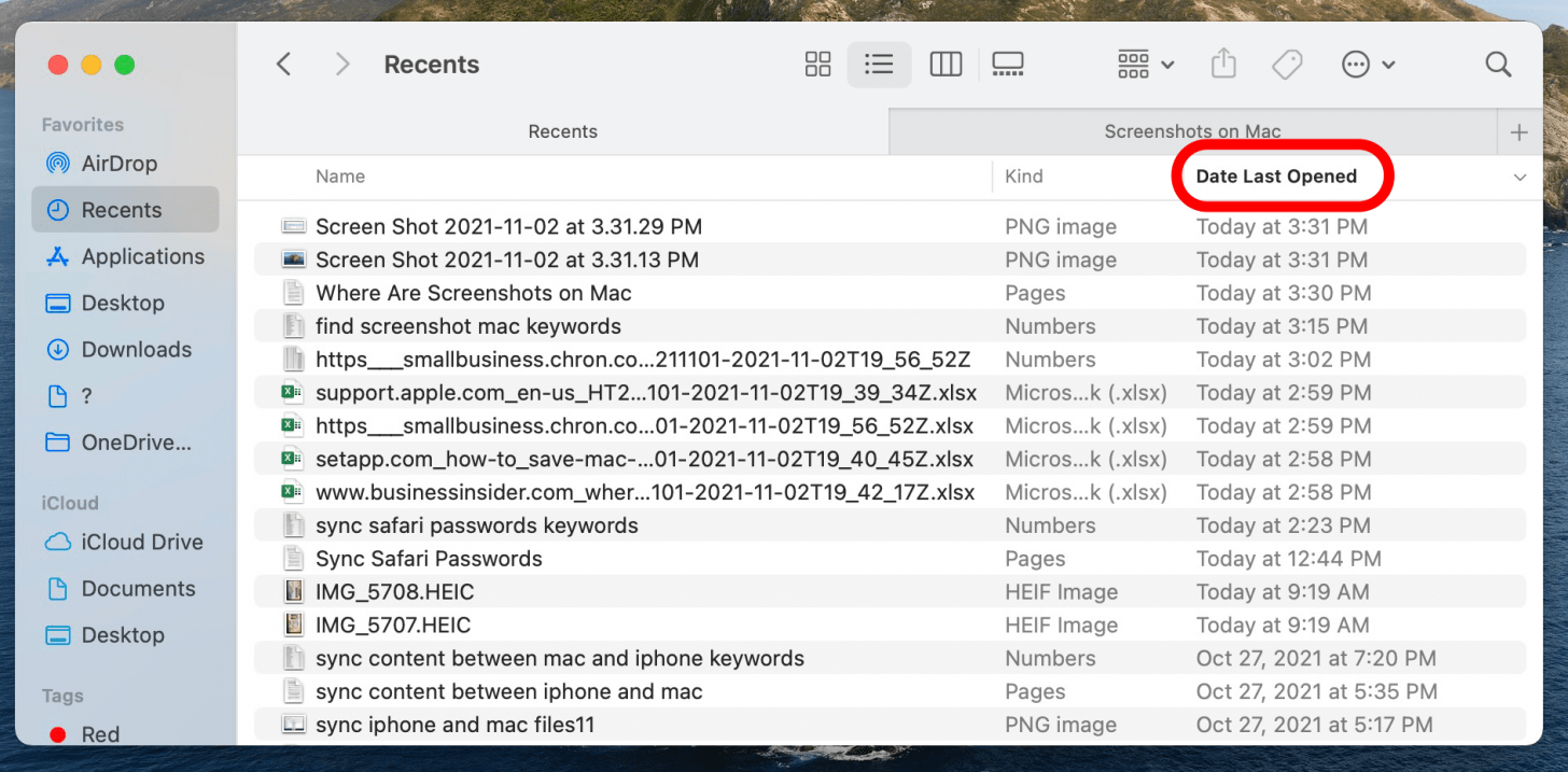 Datum der letzten Öffnung für „Screenshot für Macbook Pro suchen“