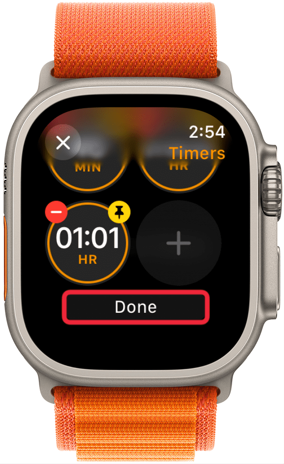 Wenn Sie fertig sind, tippen Sie entweder auf das X oder scrollen Sie nach unten und tippen Sie auf „Fertig“, um Ihre angehefteten Timer zu speichern.