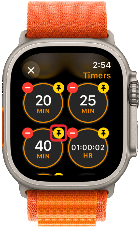 Tippen Sie bei allen Timern, die Sie oben in der Timer-App anheften möchten, auf das Pin-Symbol.