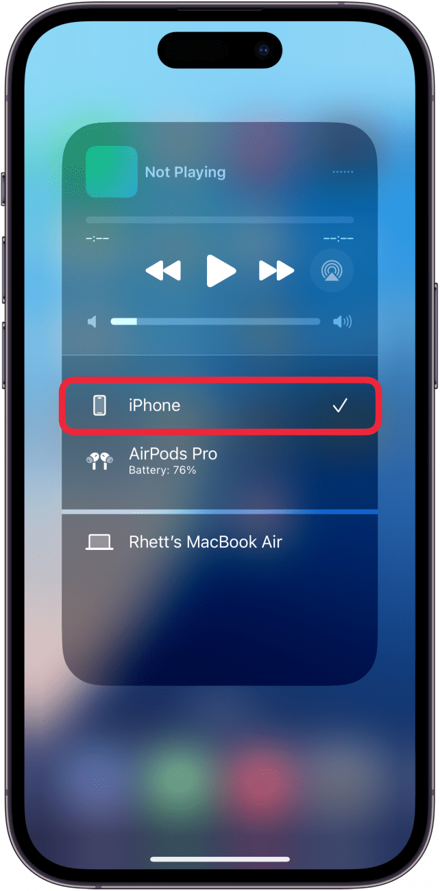 iPhone-Audioausgabeeinstellungen mit einem roten Kästchen um das iPhone