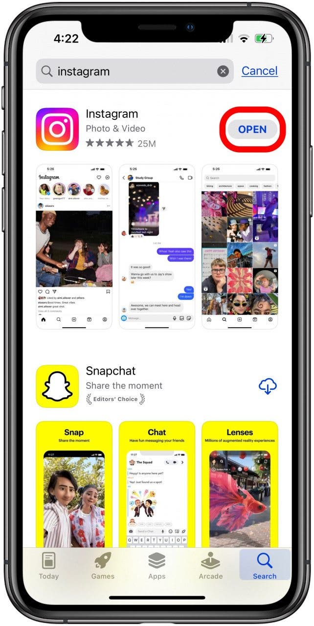 Tippen Sie auf „Öffnen“, wenn die App bereits auf dem iPhone vorhanden ist