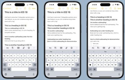 ios 18 notiert zusammenklappbare Überschriften