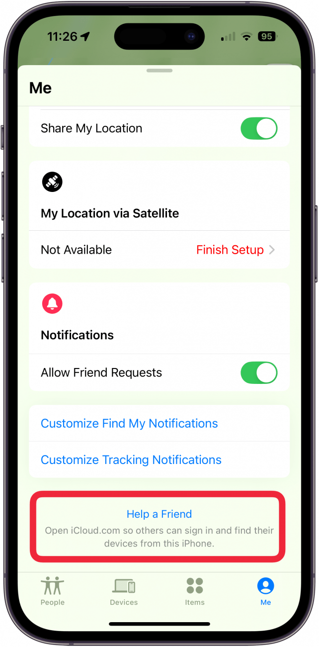 Tippen Sie auf „Einem Freund helfen“, um sich mit der Apple-ID Ihres Freundes anzumelden.