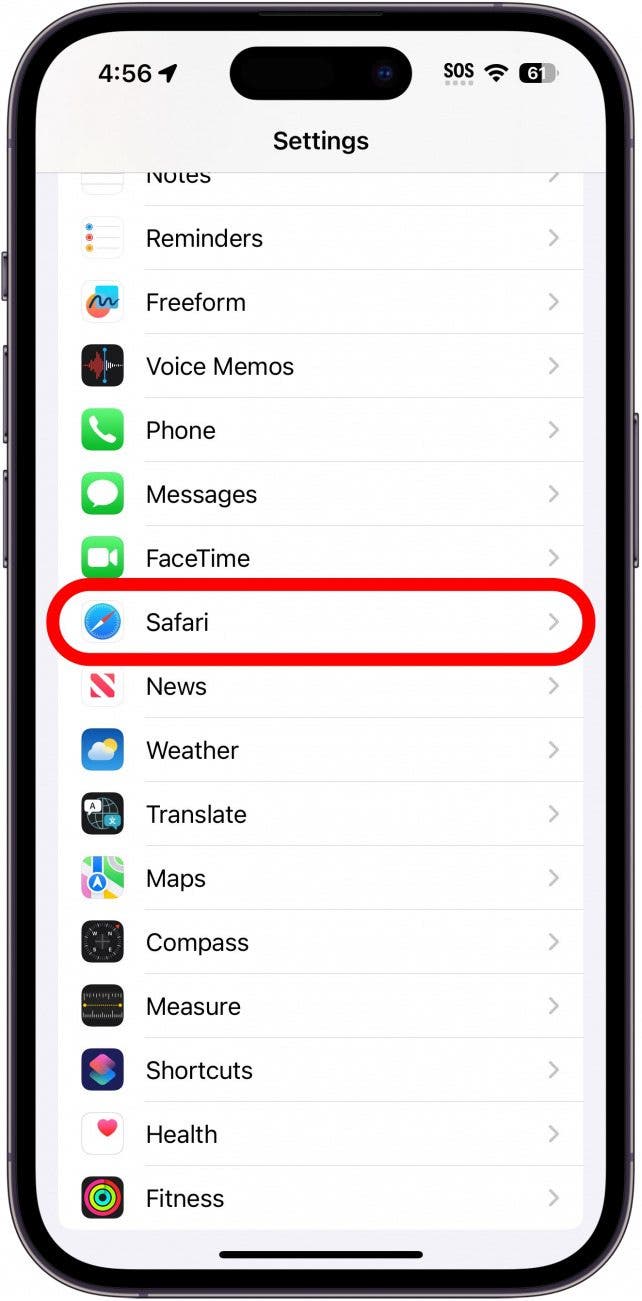 iPhone-Einstellungen mit rot eingekreister Safari