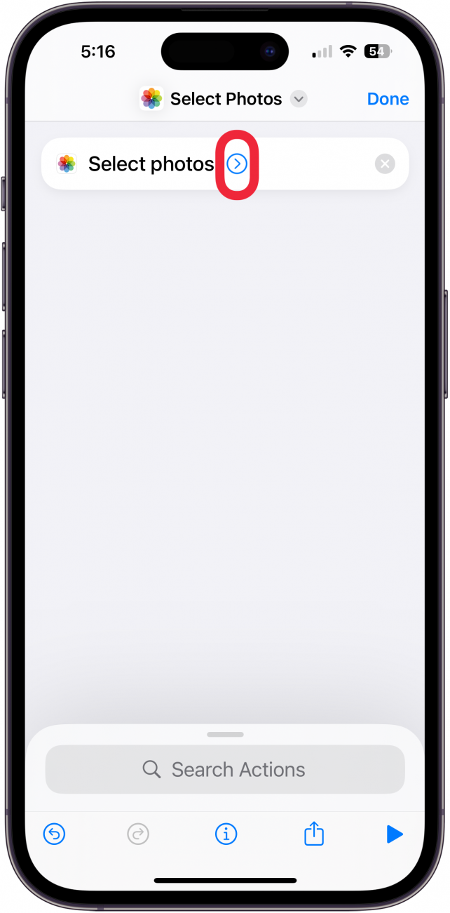 Tippen Sie auf den Pfeil „Fotos auswählen“.