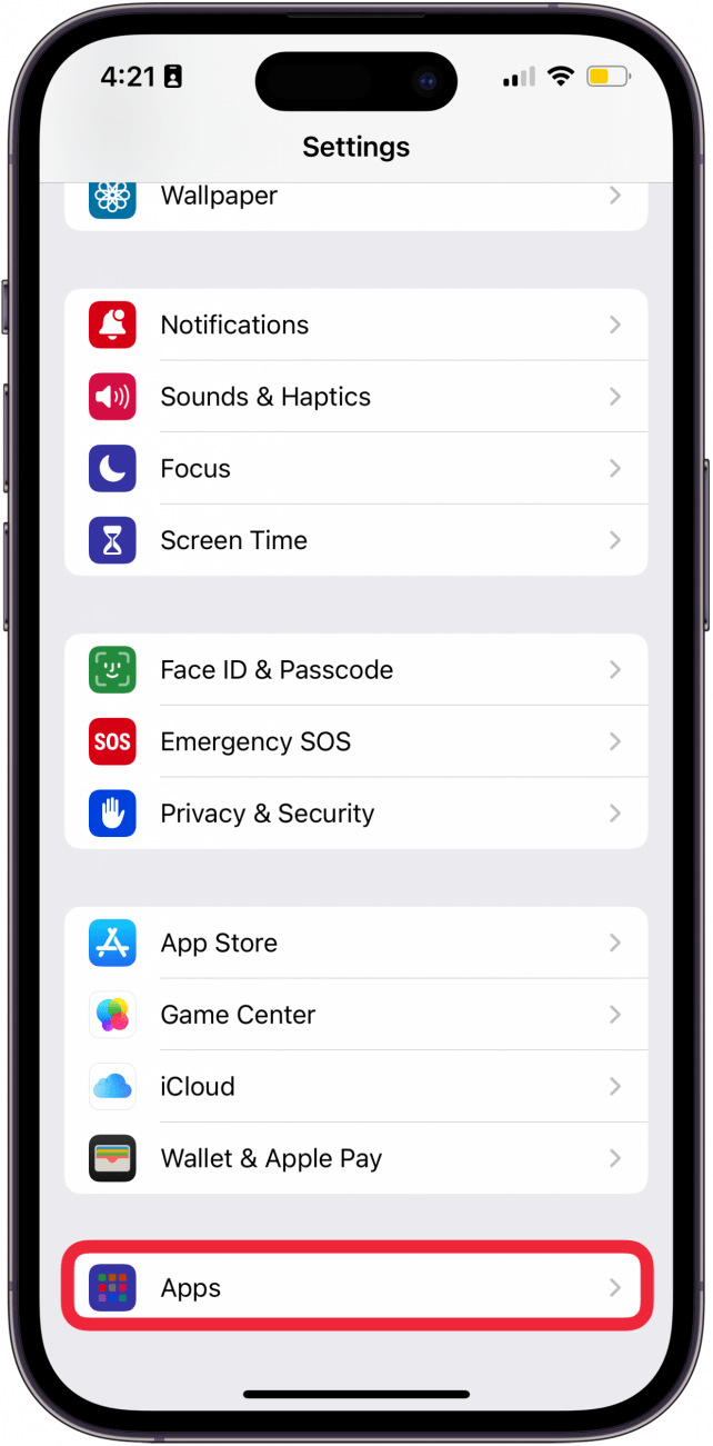 Tippen Sie in den iPhone-Einstellungen auf „Apps“.