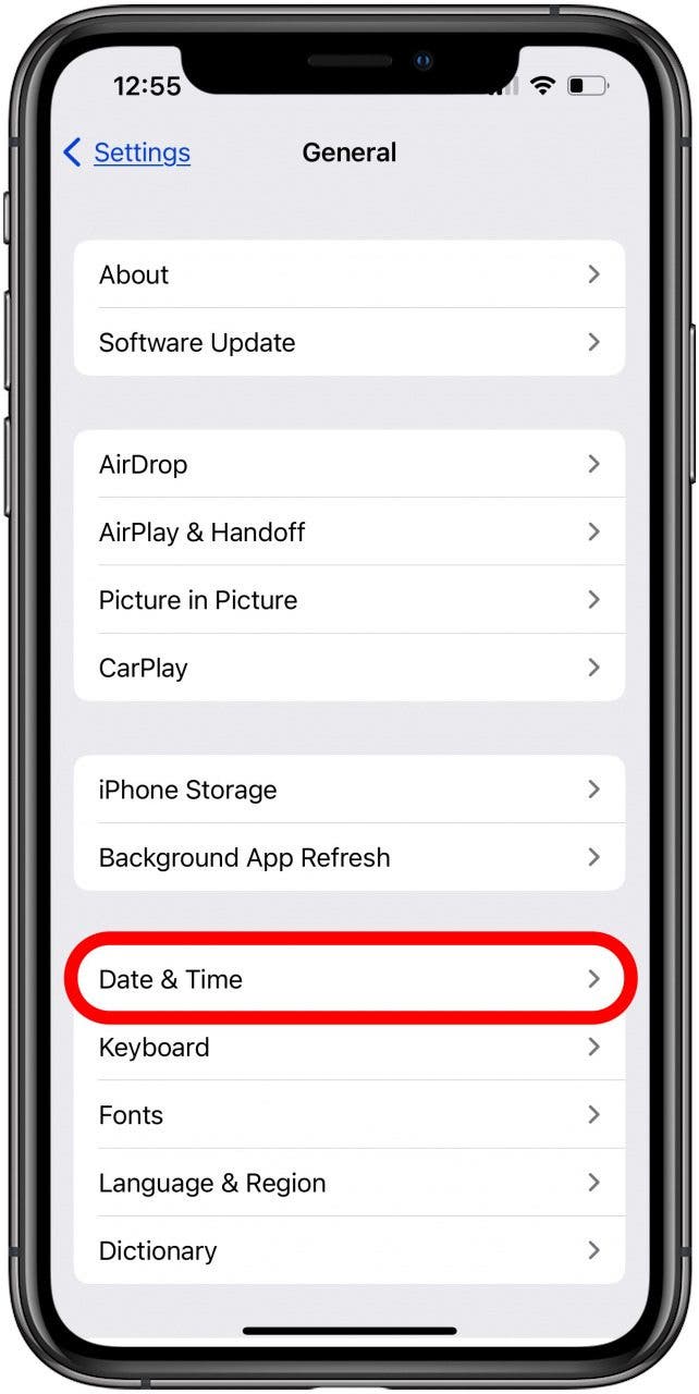 Tippen Sie in den allgemeinen iPhone-Einstellungen auf Datum und Uhrzeit
