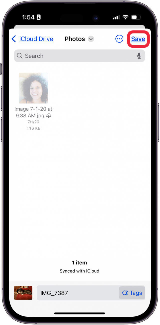 Tippen Sie auf „Speichern“, um das iPhone-Foto als PDF zu speichern