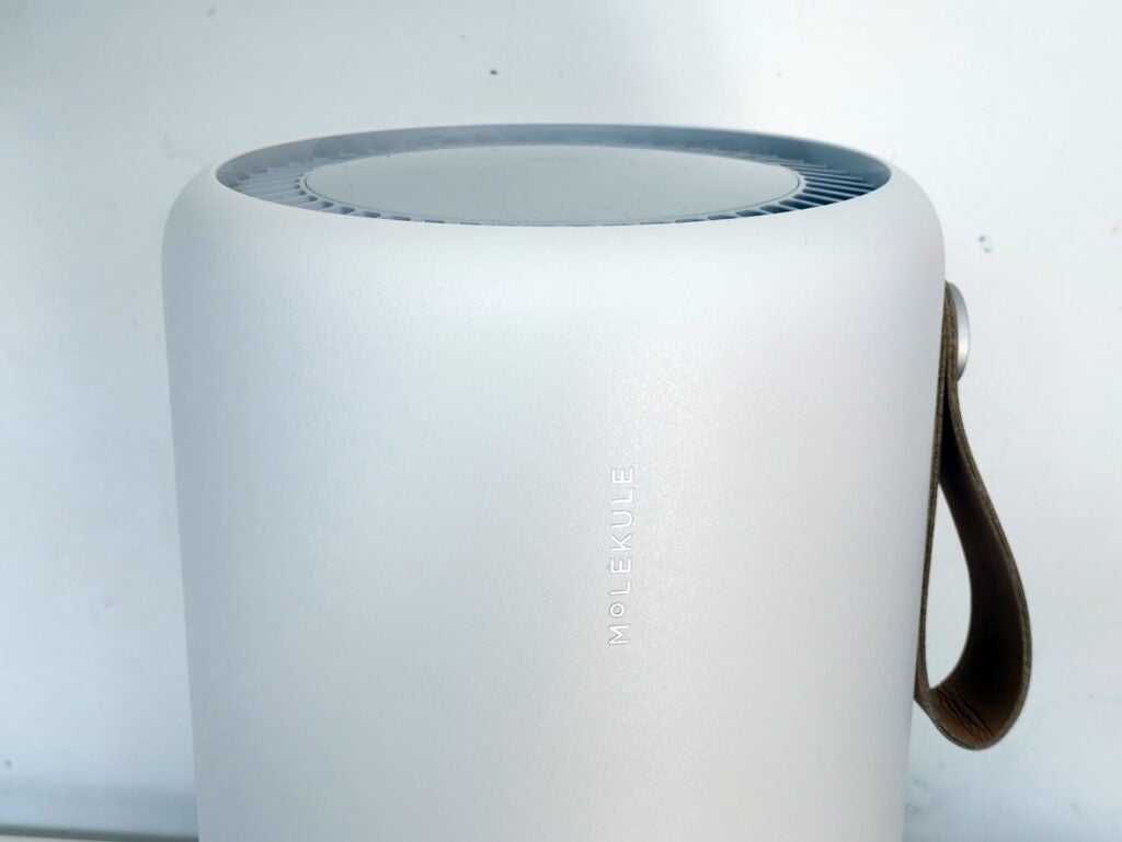 Detailaufnahme mit Tragegurt aus Kunstleder und Molekule-Logo