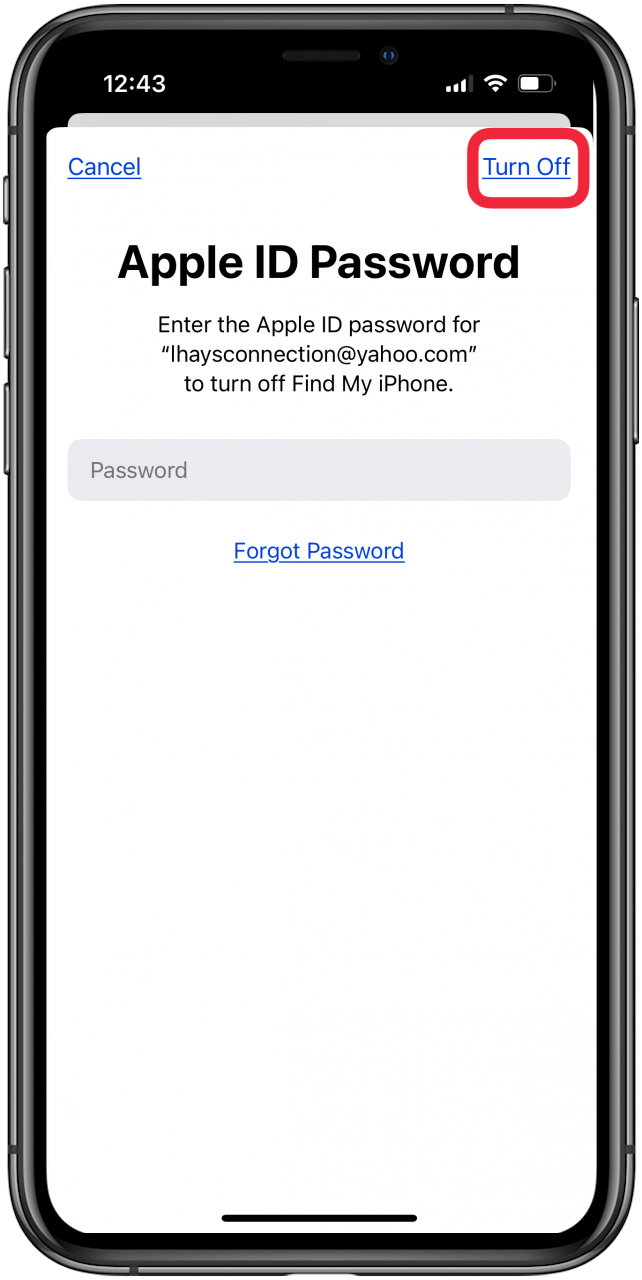 Tippen Sie auf „Ausschalten“, um sich von der Apple-ID abzumelden