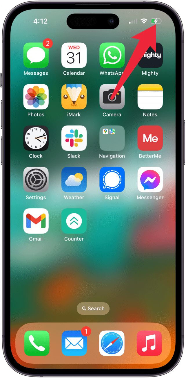 Bild des Aufladens des iPhone-Akkus ohne Prozentsatz